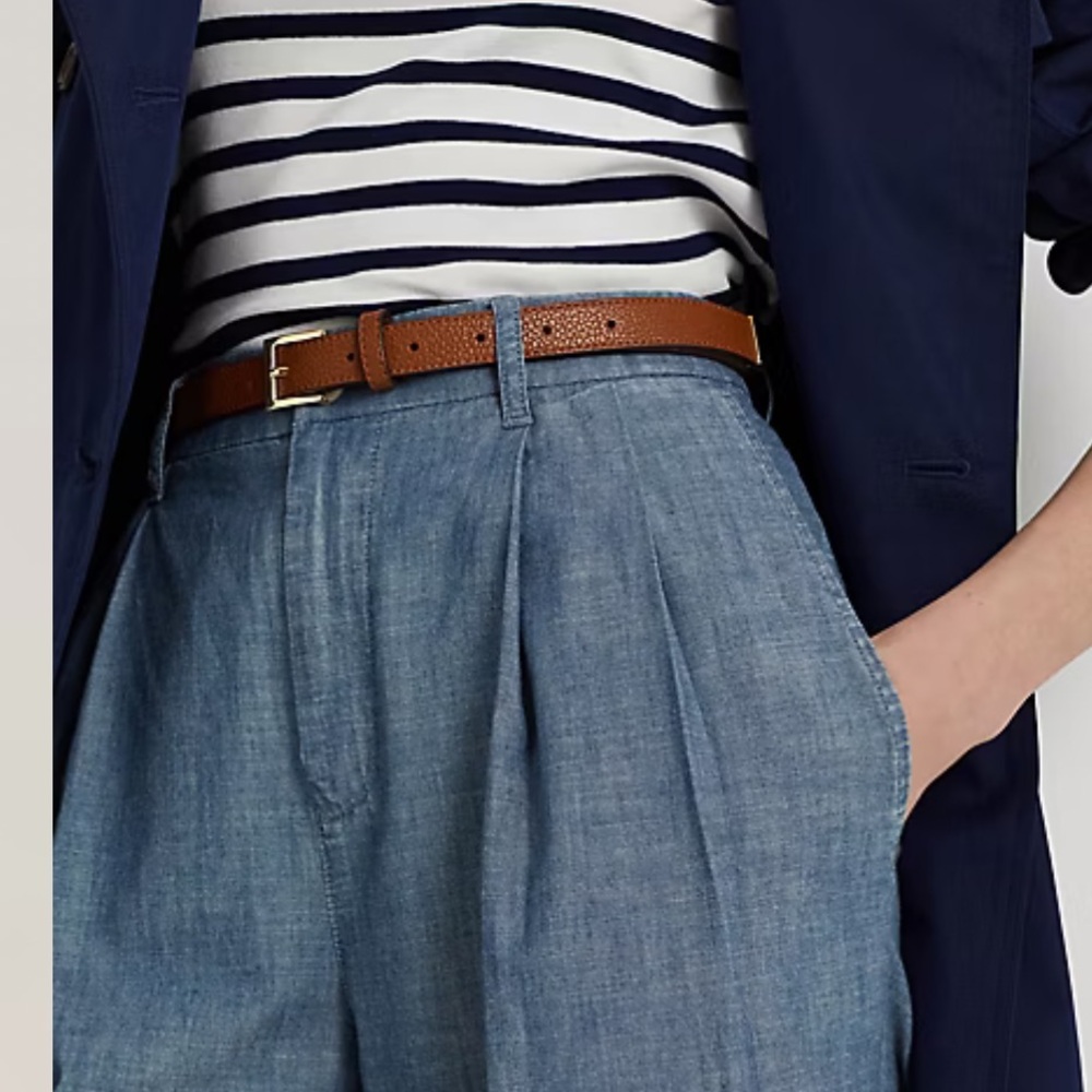 Lauren Ralph Lauren LRL Wide Leg Chambray Pants Pleated High Rise Size 12 - Picture 9 of 9